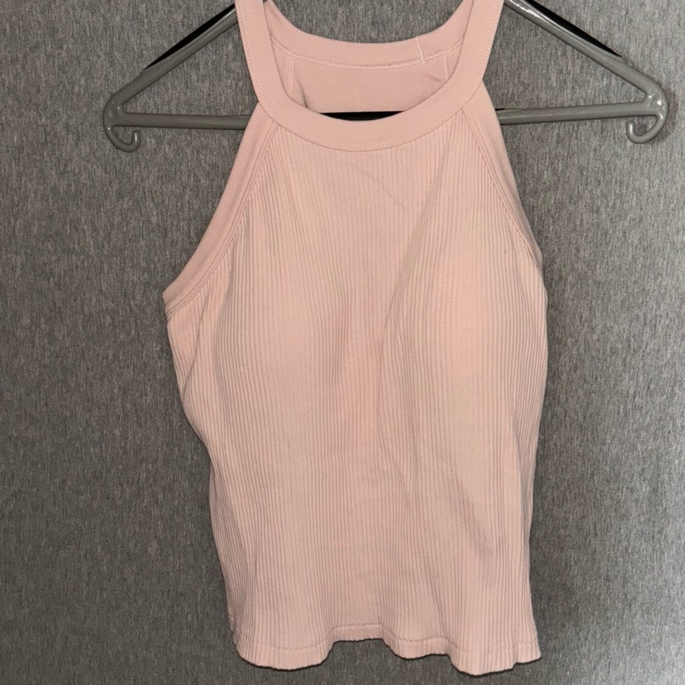 Uniqlo Light Pink Ribbed Neck Bra Top, large